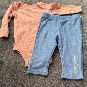 Juicy Couture Blue Denim leggings, Carters onesie